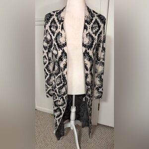 Ruby Moon Black and Cream Open Front Long Cardigan size S Petite
